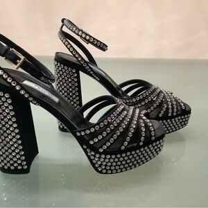 Prada Black and Silver Crystal Heels